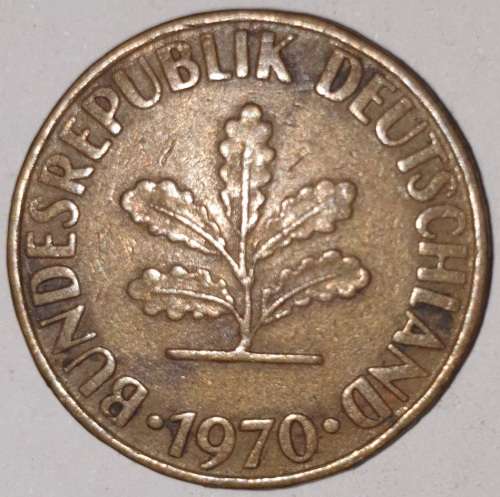 1970 D - 10 PFENNIG - TEN PFENNIG - GERMANY - FEDERAL REPUBLIC - (Brass Clad Steel) KM# 108